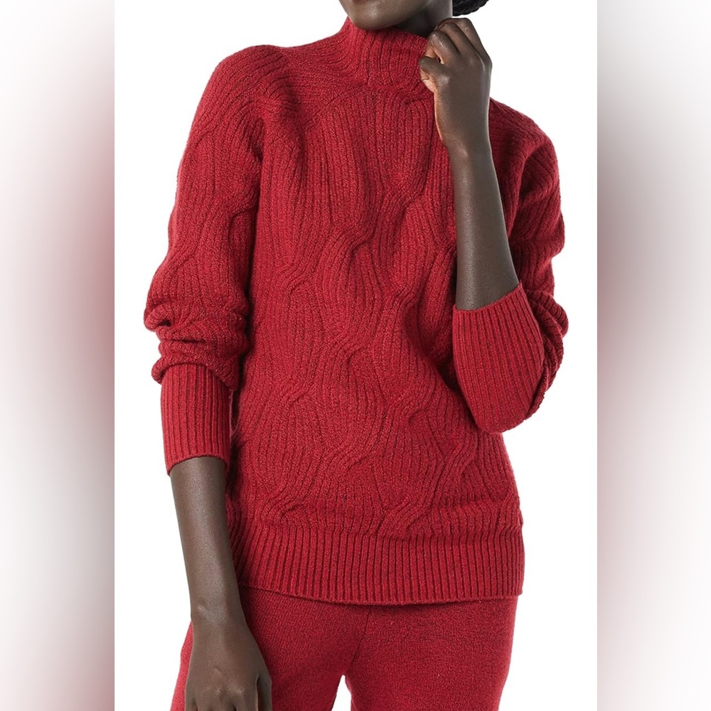 Amazon Essentials Women's Funnel Neck Cable Sweater // size x-small, dark red